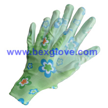 Nitrilbeschichtung, transparent, 13 Gauge Polyester Liner, Flora Patterns Sicherheitshandschuhe